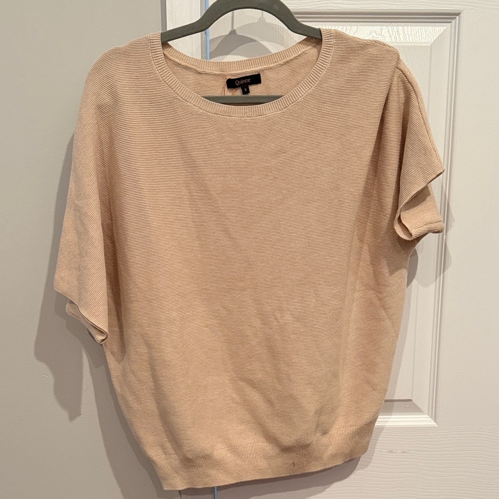 Quince Short Sleeve Knit Top in Light Beige